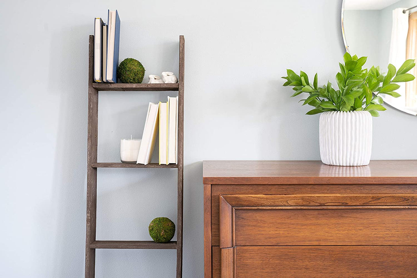 4 Step Rustic Black Wood Ladder Shelf