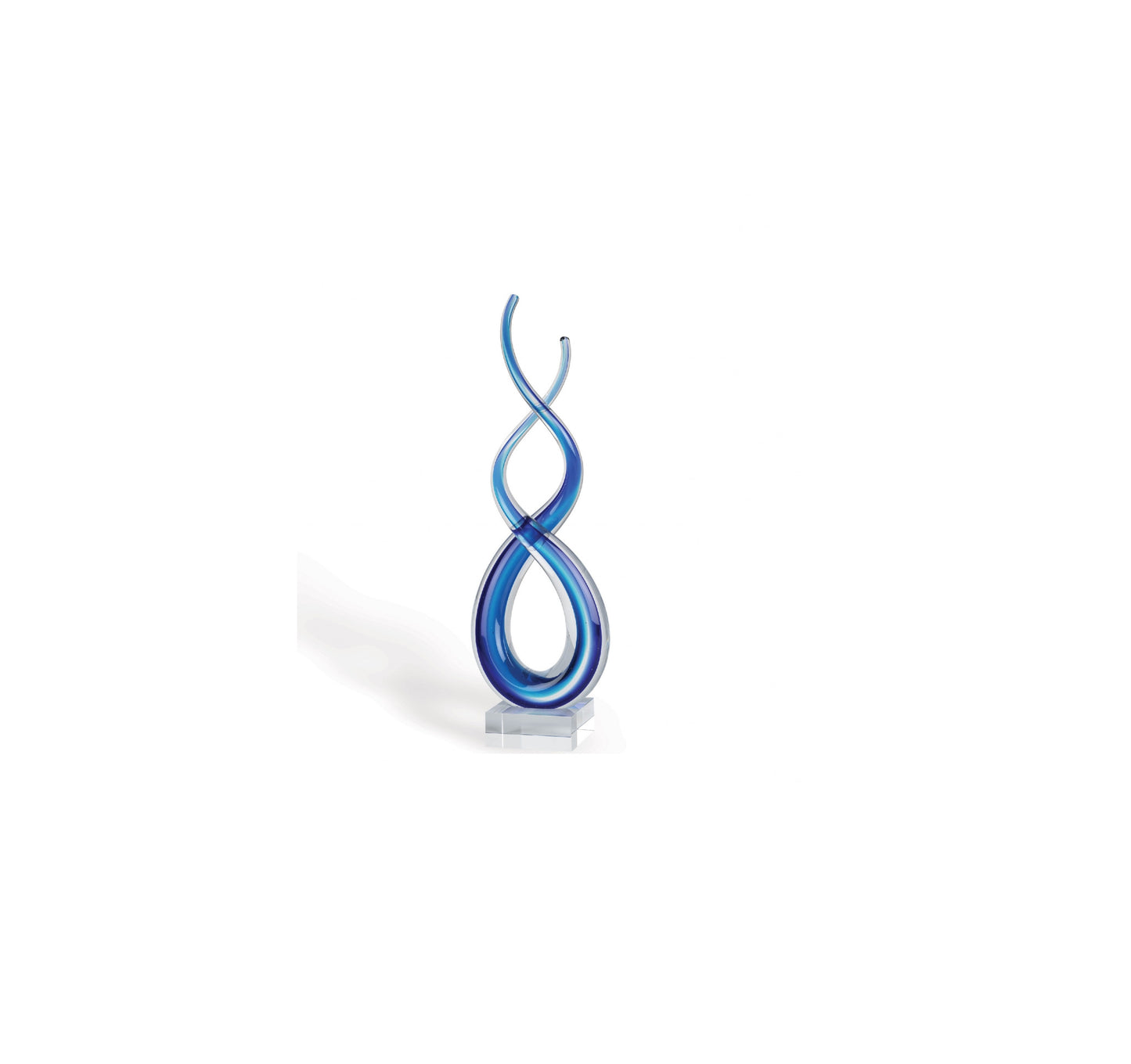 11" Clear and Blue Modern Abstract Art Glass Tabletop Sculpture