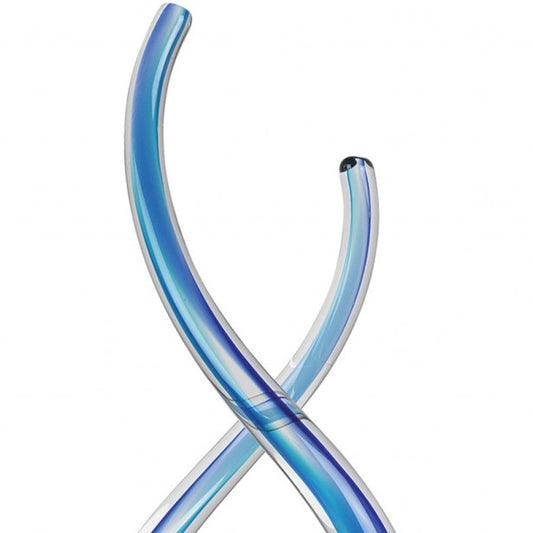 11" Clear and Blue Modern Abstract Art Glass Tabletop Sculpture