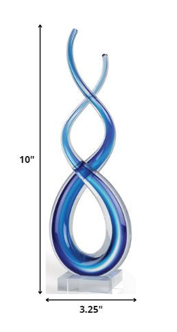 11" Clear and Blue Modern Abstract Art Glass Tabletop Sculpture