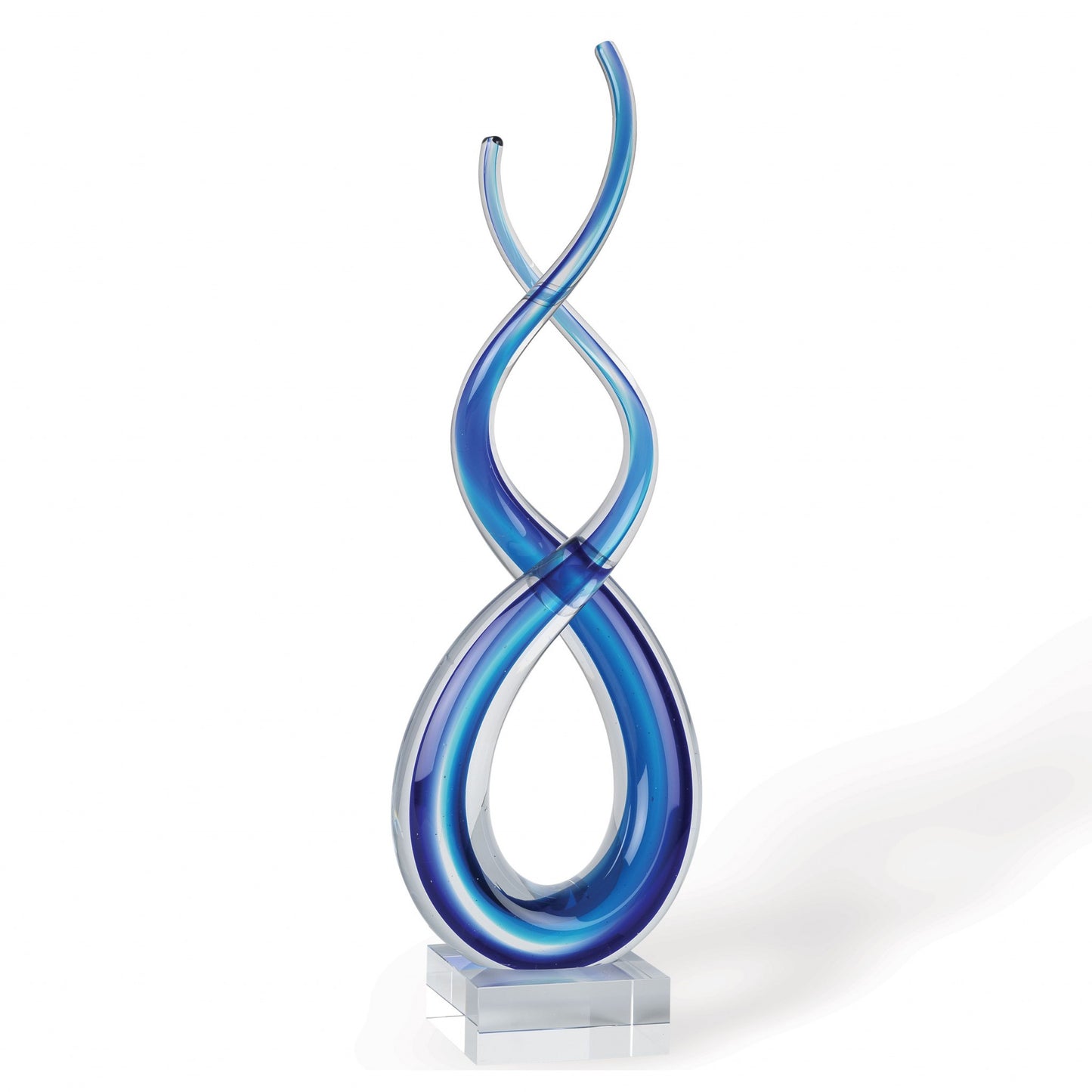 11" Clear and Blue Modern Abstract Art Glass Tabletop Sculpture