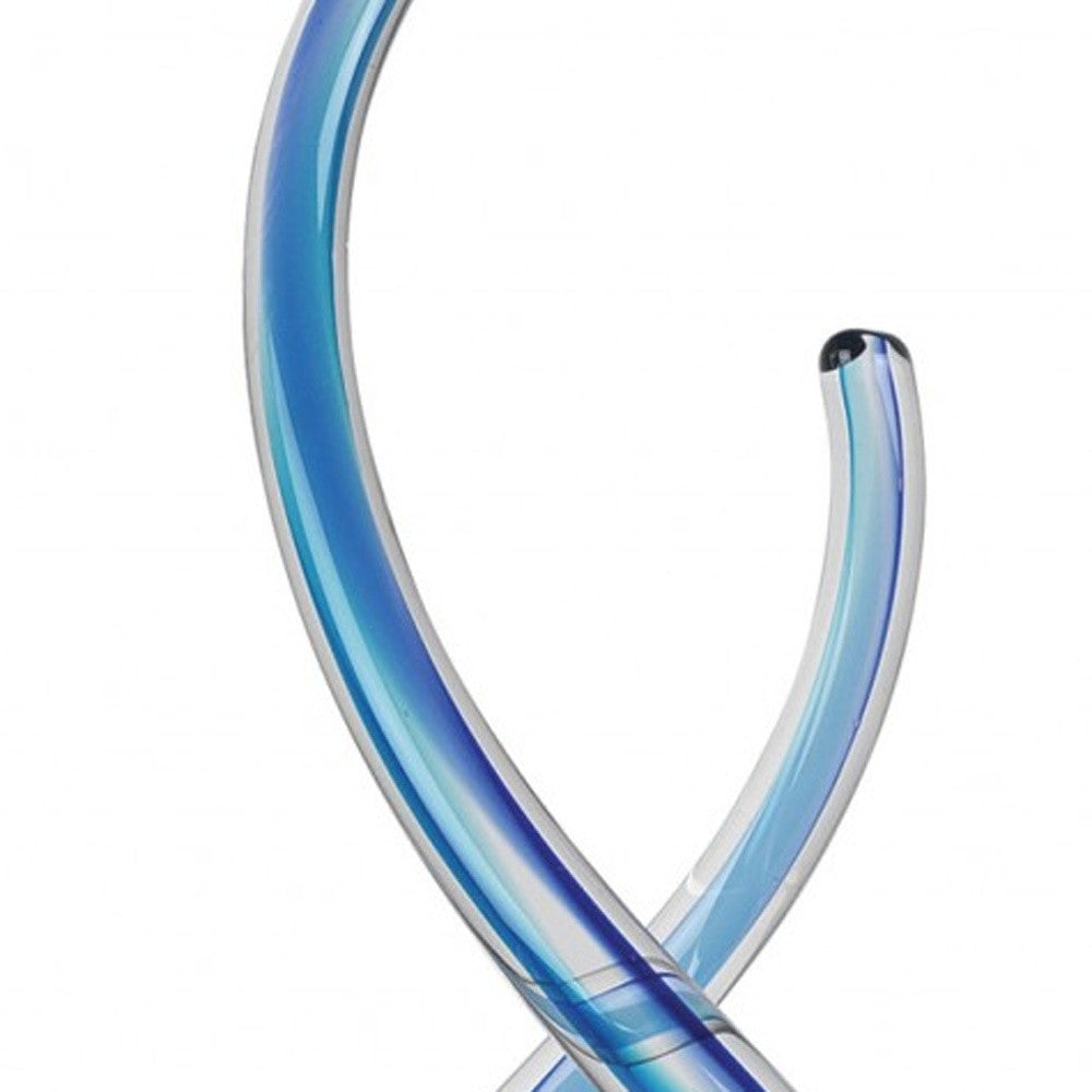 11" Clear and Blue Modern Abstract Art Glass Tabletop Sculpture