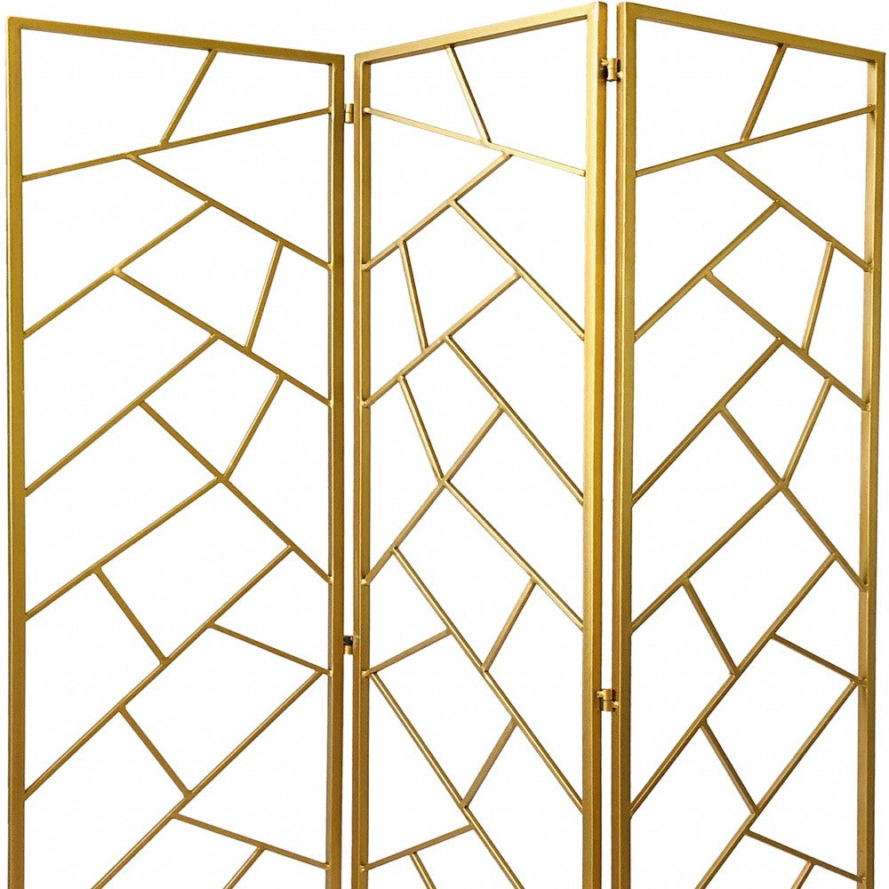 Golden Abstract Geo Three Panel Room Divider Screen