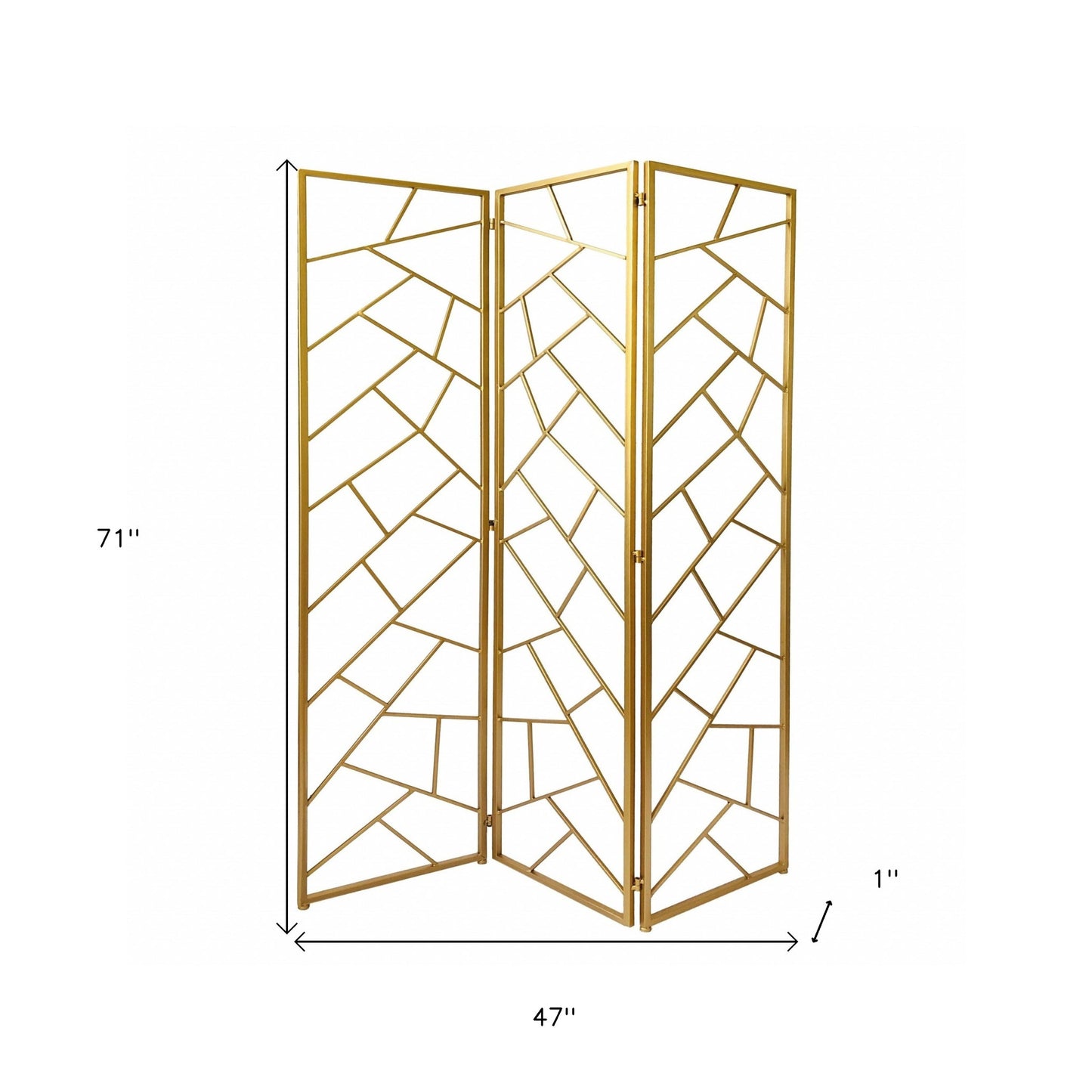 Golden Abstract Geo Three Panel Room Divider Screen