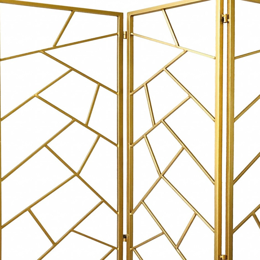 Golden Abstract Geo Three Panel Room Divider Screen