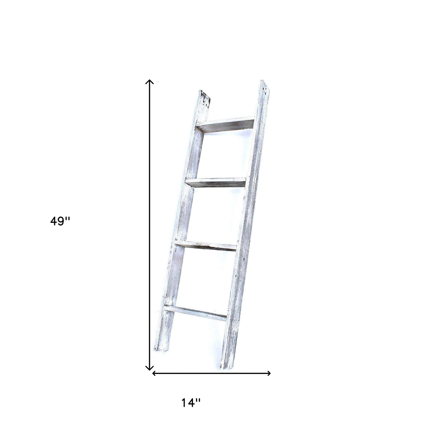 4 Step Whitewash Rustic Wood Ladder Shelf