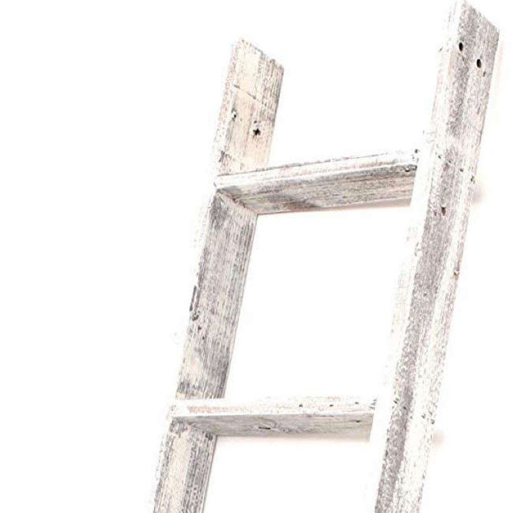 4 Step Rustic White Wood Ladder Shelf