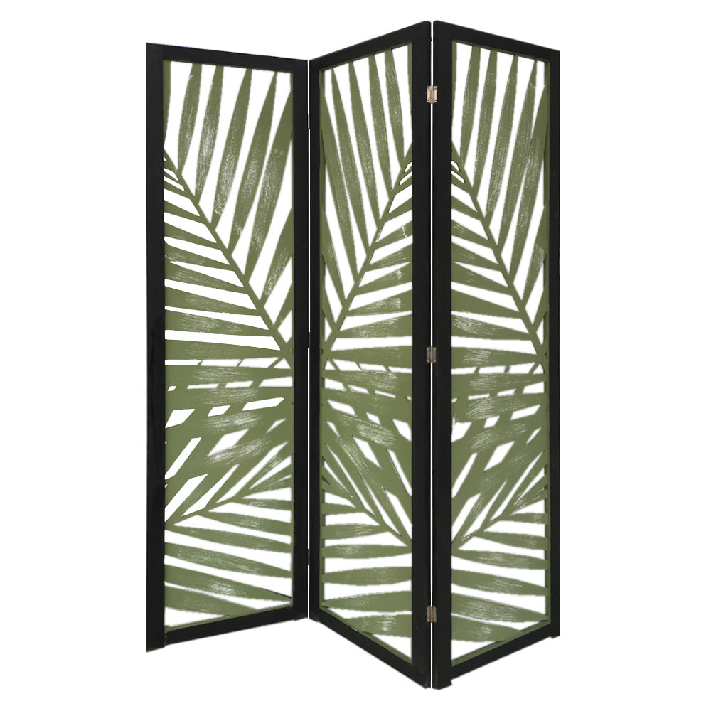 3 Panel Green Room Divider With Tropical Leaf