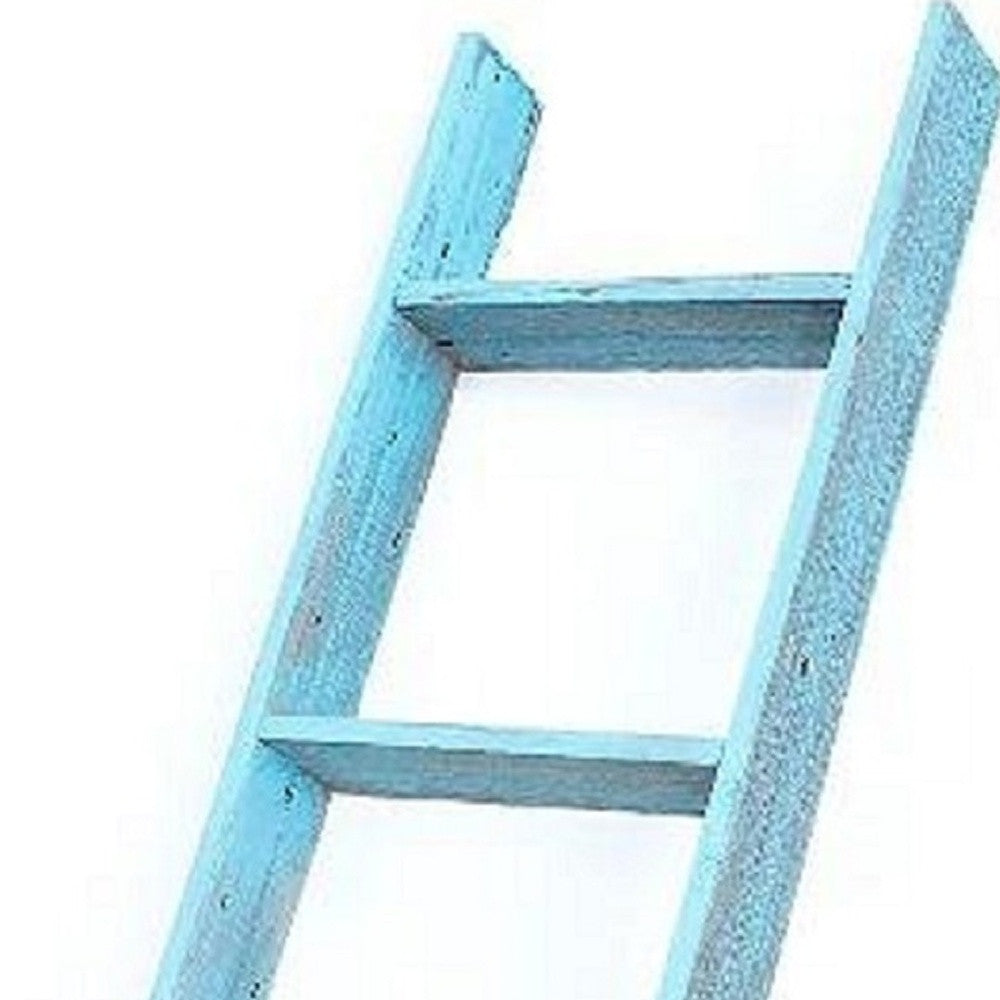 5 Step Rustic Turquoise Wood Ladder Shelf