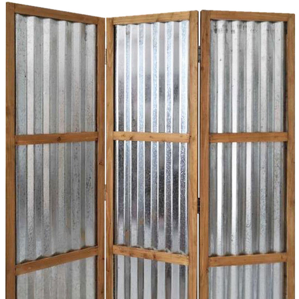 Gray Industrial Galvanized Metal Three Panel Room Divider Screen