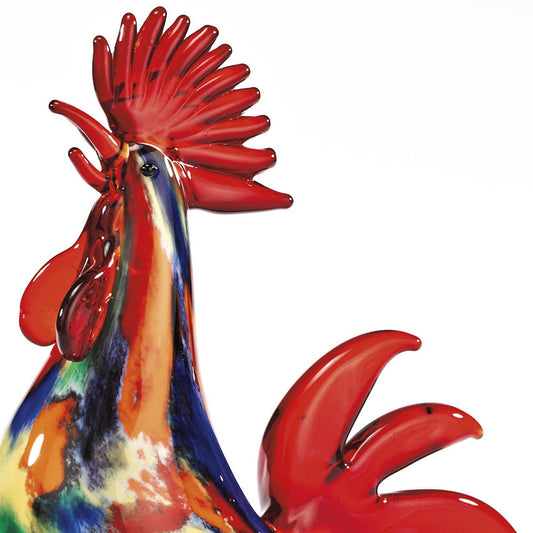 11" Red Colorful Art Glass Rooster Figurine