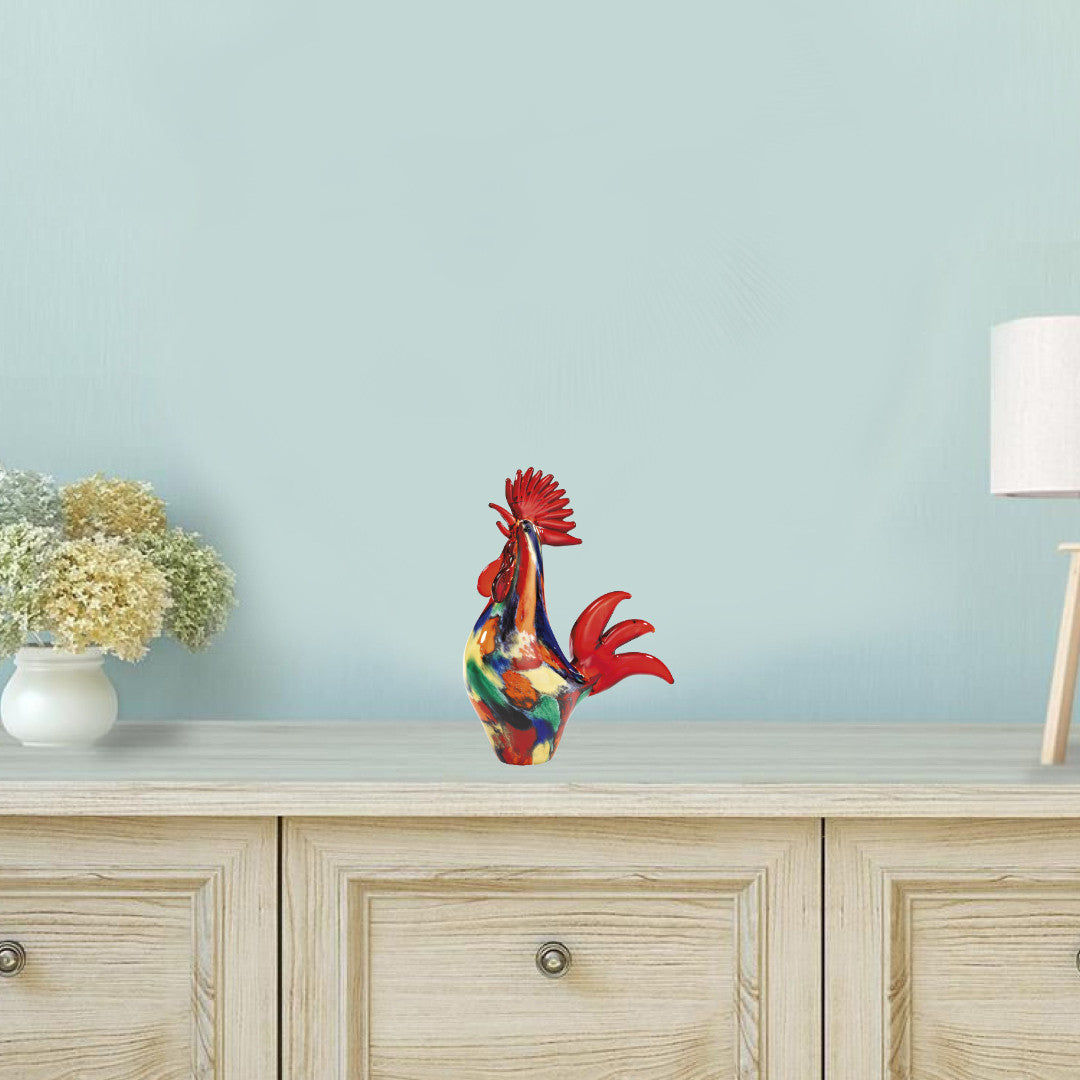 11" Red Colorful Art Glass Rooster Figurine