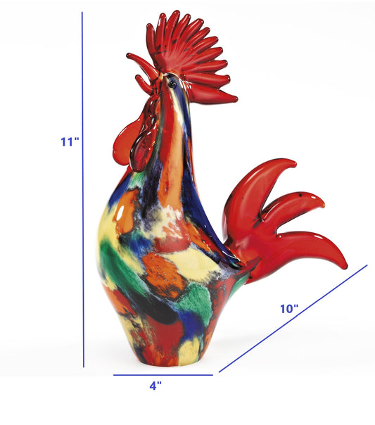 11" Red Colorful Art Glass Rooster Figurine