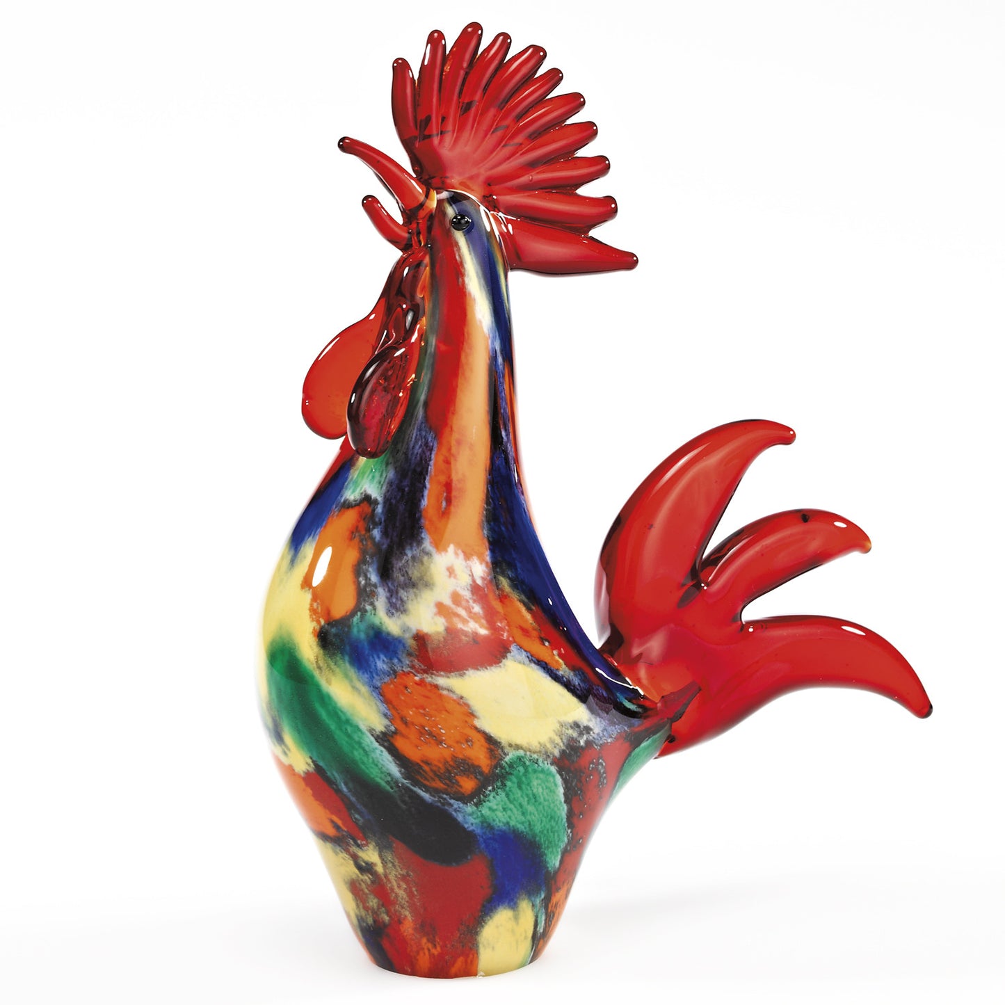 11" Red Colorful Art Glass Rooster Figurine