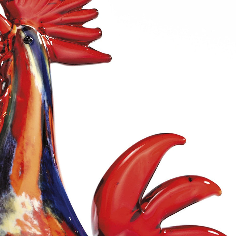 11" Red Colorful Art Glass Rooster Figurine