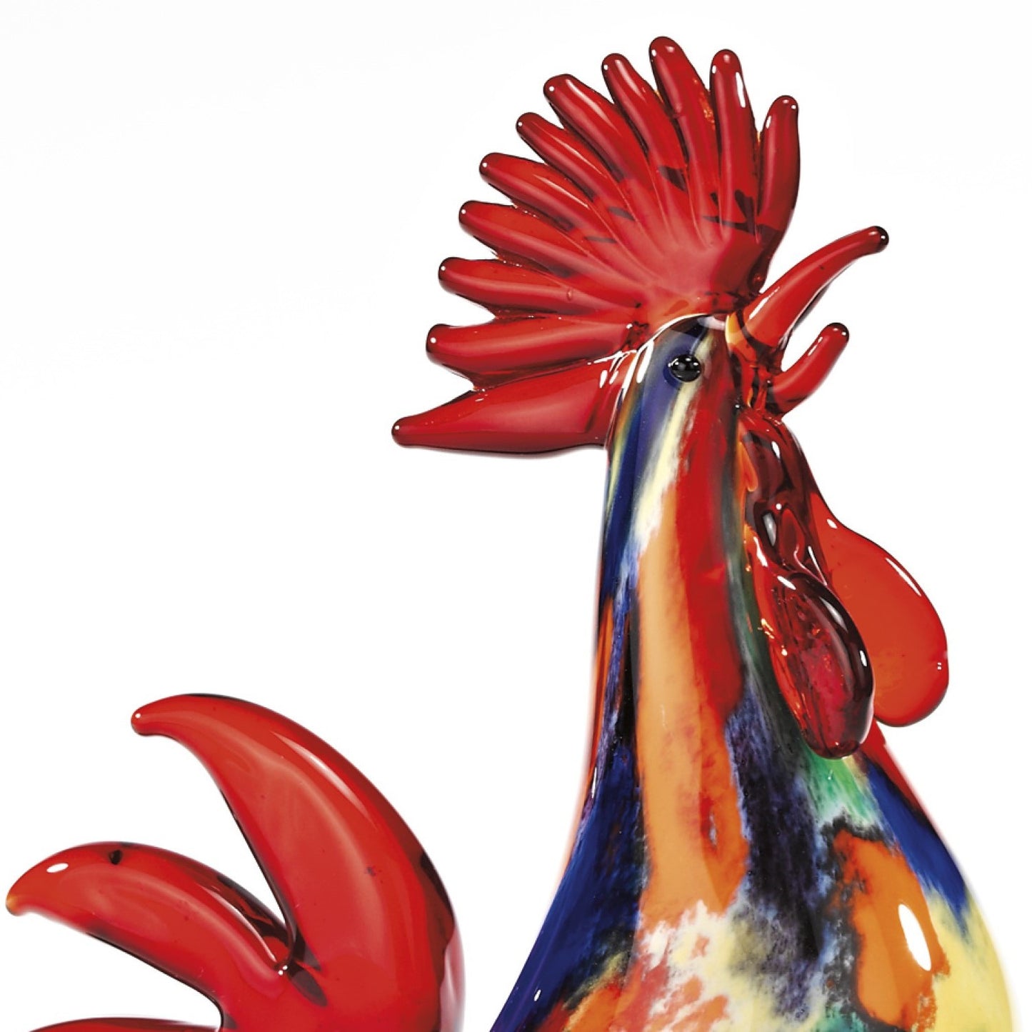 11" Red Colorful Art Glass Rooster Figurine