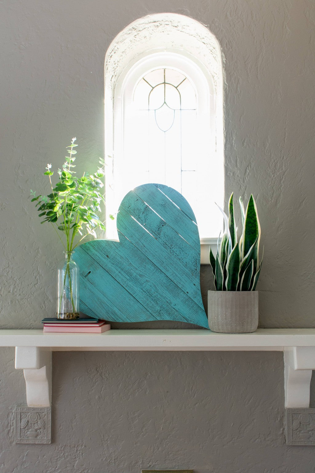 18" Rustic Farmhouse Turquoise Wooden Heart