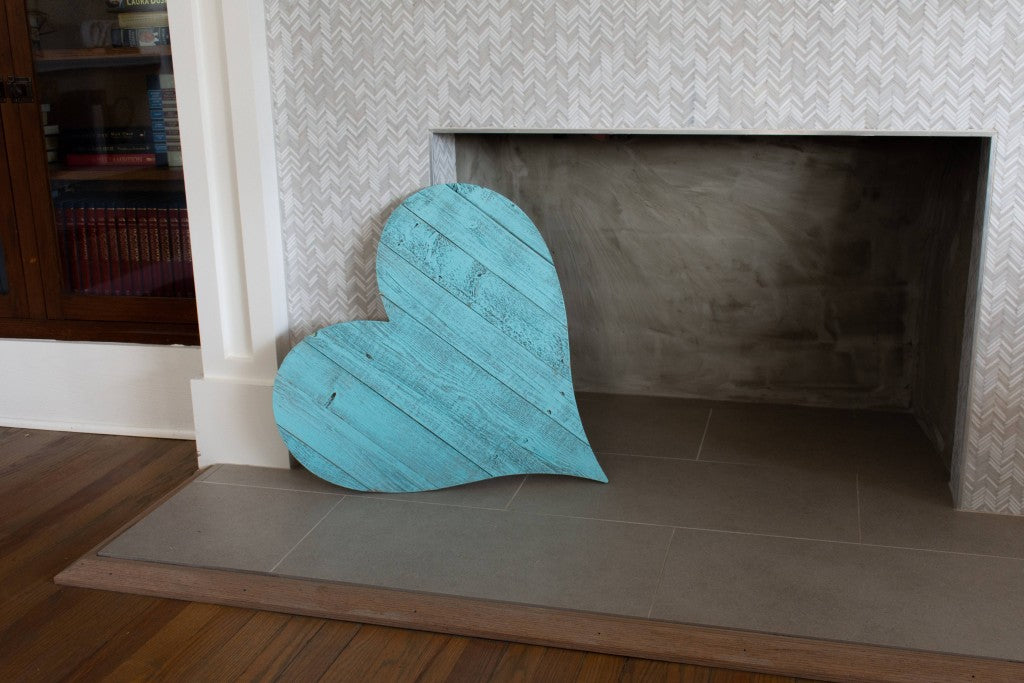 18" Rustic Farmhouse Turquoise Wooden Heart