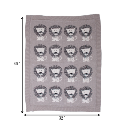 Grey Lots Of Lions Woven Knitted Baby Blanket