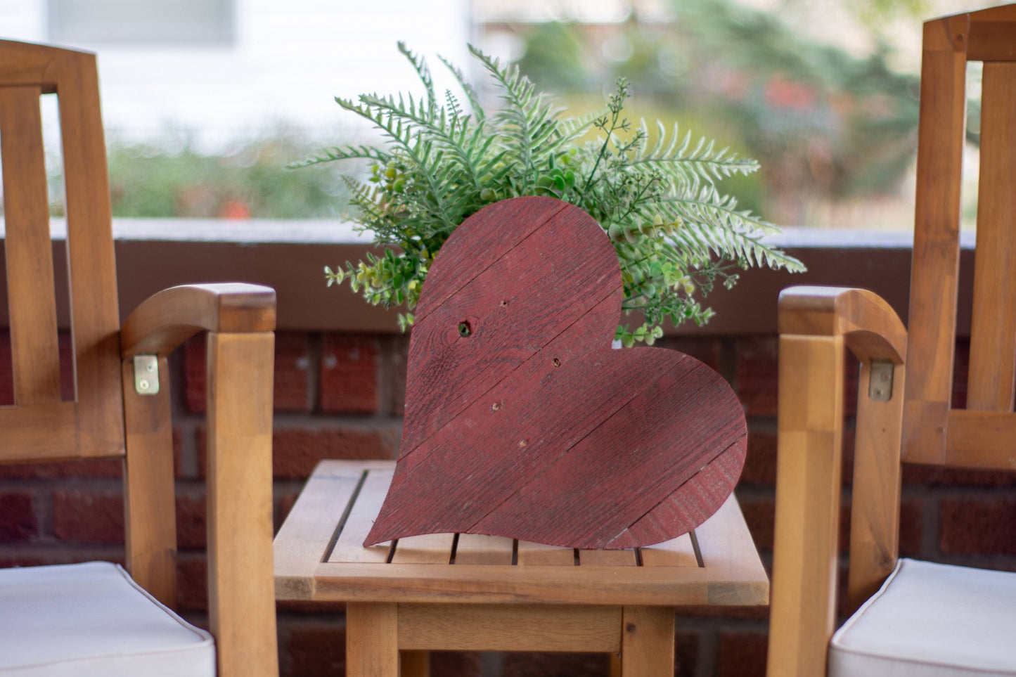 18" Rustic Farmhouse Red Wooden Heart