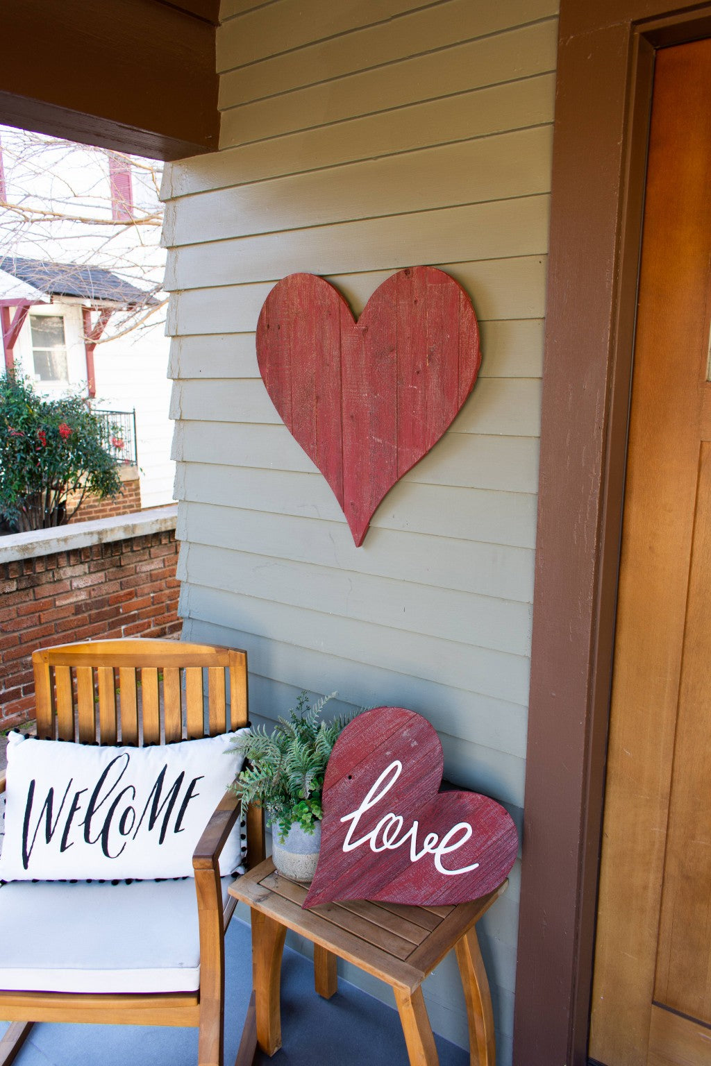 18" Rustic Farmhouse Red Wooden Heart