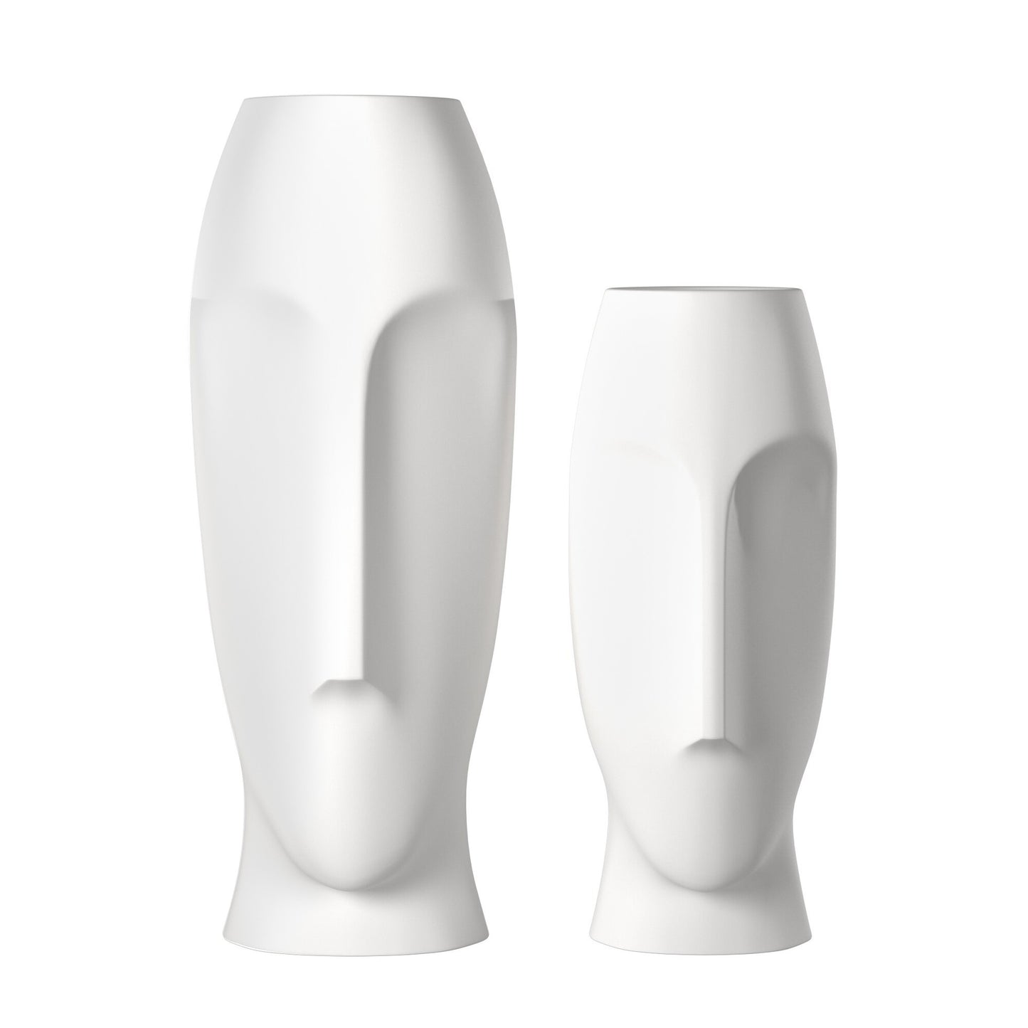 Set of Two Ceramic White Cylinder Table Vases