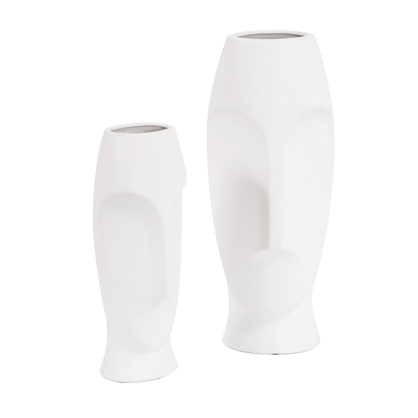 Set of Two Ceramic White Cylinder Table Vases