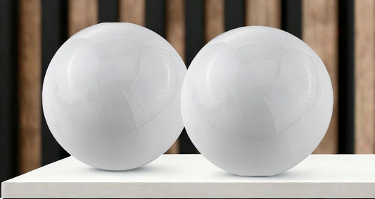 Set Of 2 White Aluminum Decorative Spheres