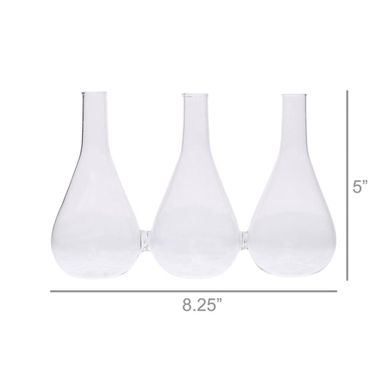 Trio Set Of Three Joined Glass Posy Vases