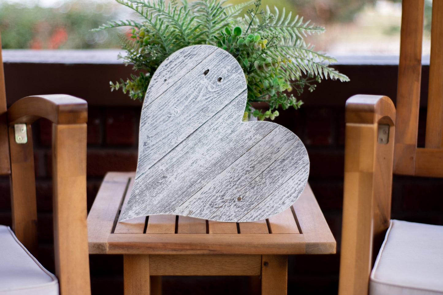 18" Rustic Farmhouse White Wash Wooden Heart