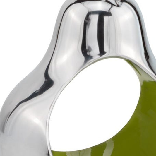 Pear Shaped Aliminum  Cast Decorative Accent Bowl In Green  Intrior