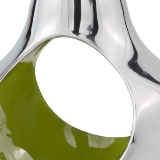 Pear Shaped Aliminum  Cast Decorative Accent Bowl In Green  Intrior