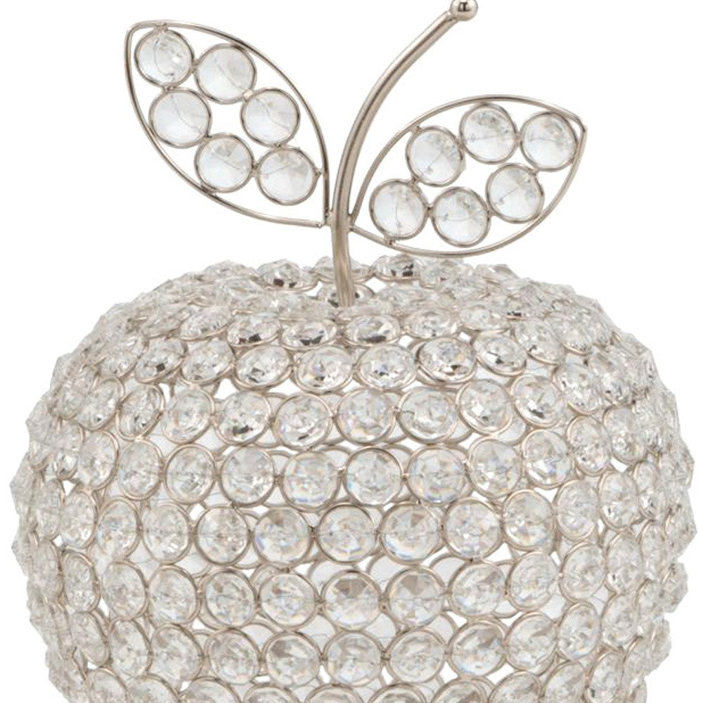 11" Silver and Clear Faux Crystal and Silver Decorative Apple Tabletop Sculpture