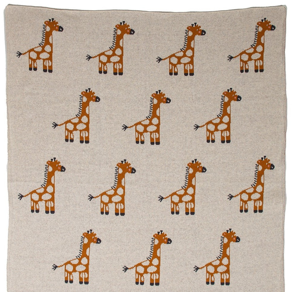 Ivory Giraffe Knitted Baby Blanket