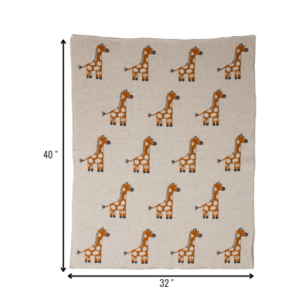 Ivory Giraffe Knitted Baby Blanket