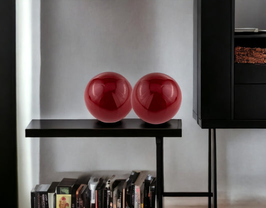 Set Of 2 Red Poppy Enameled Aluminum Spheres