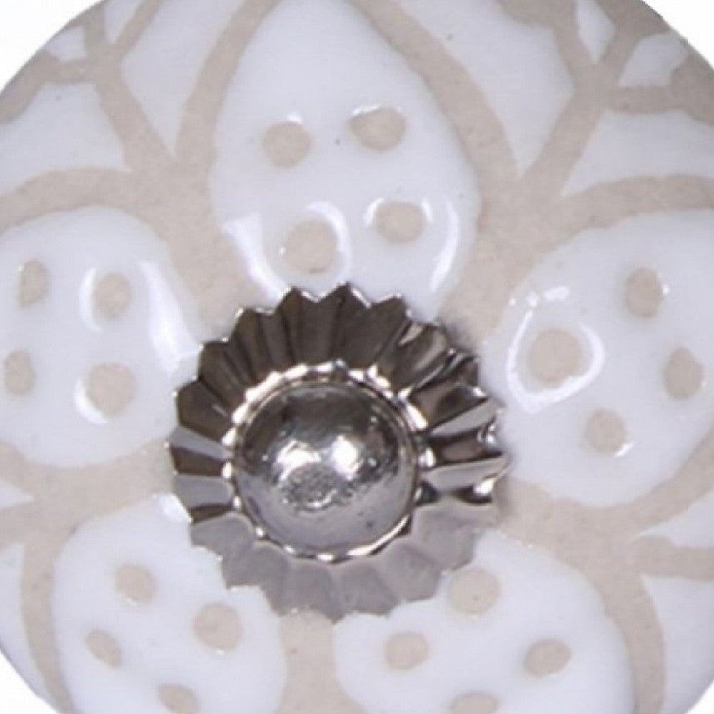 Set Of 12 Vintage Beige And White Floral Ceramic Knobs