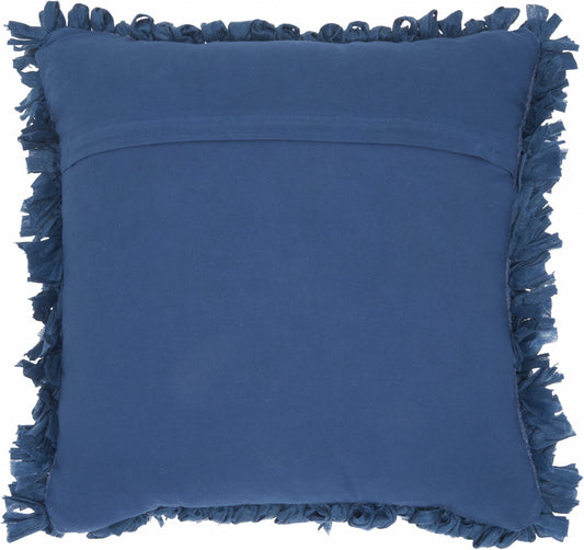 20" X 20" Dark Blue Cotton Blend Pillow With Shag