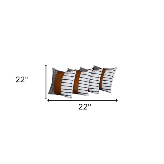 22 X 22 Brown Faux Leather Throw Pillow Cover
