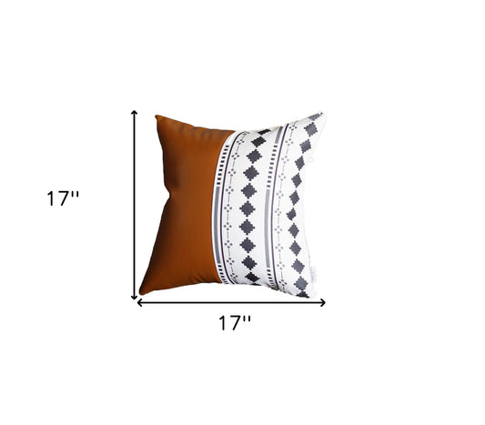 Monochromic Diamond And Brown Faux Leather Pillow Cover
