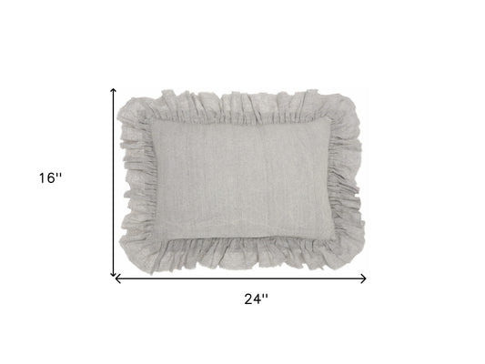 16" X 24" Gray Pillow With Ruffled Edges