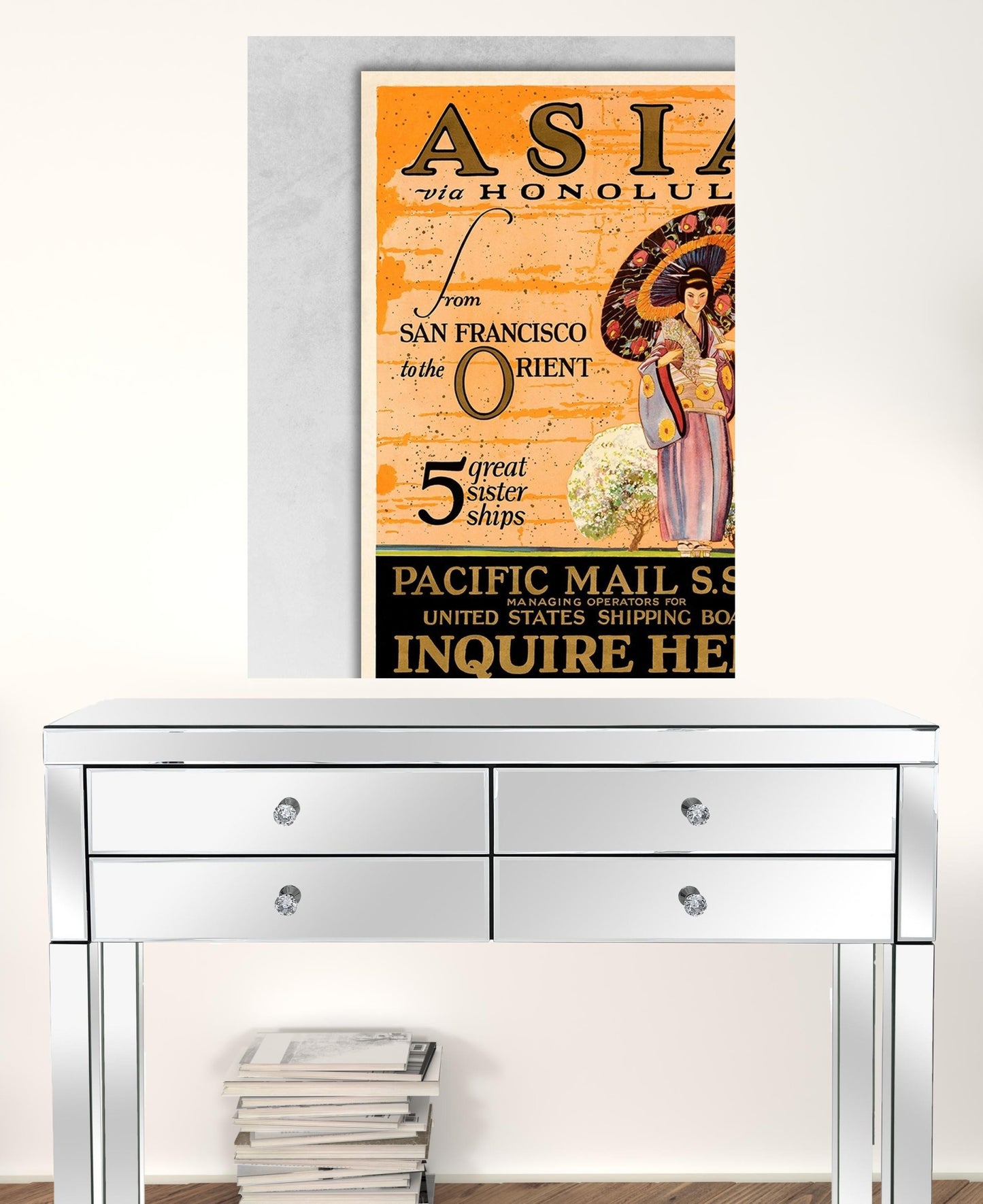 Asia Via Honolulu Vintage Travel Unframed Print Wall Art