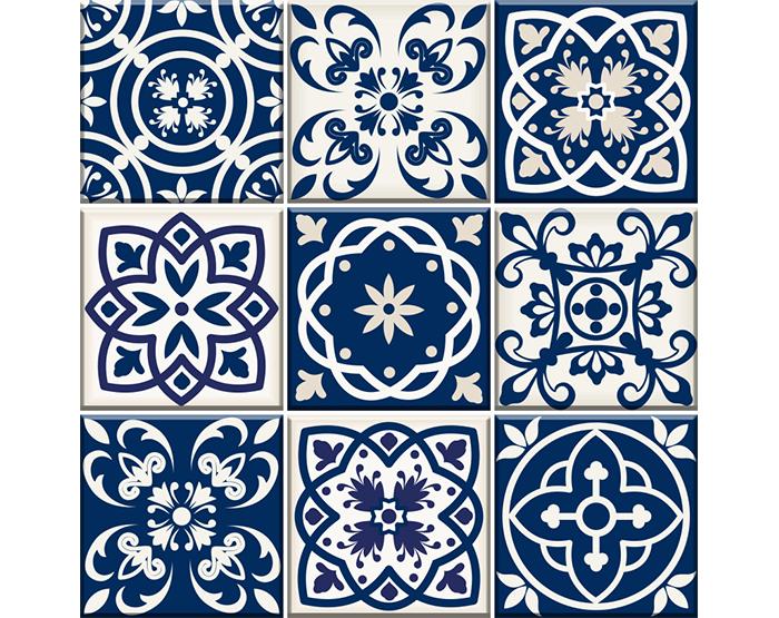 8" X 8" Midnight Blue And White Peel And Stick Removable Tiles