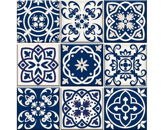 4" X 4" Midnight Blue And White Peel And Stick Removable Tiles