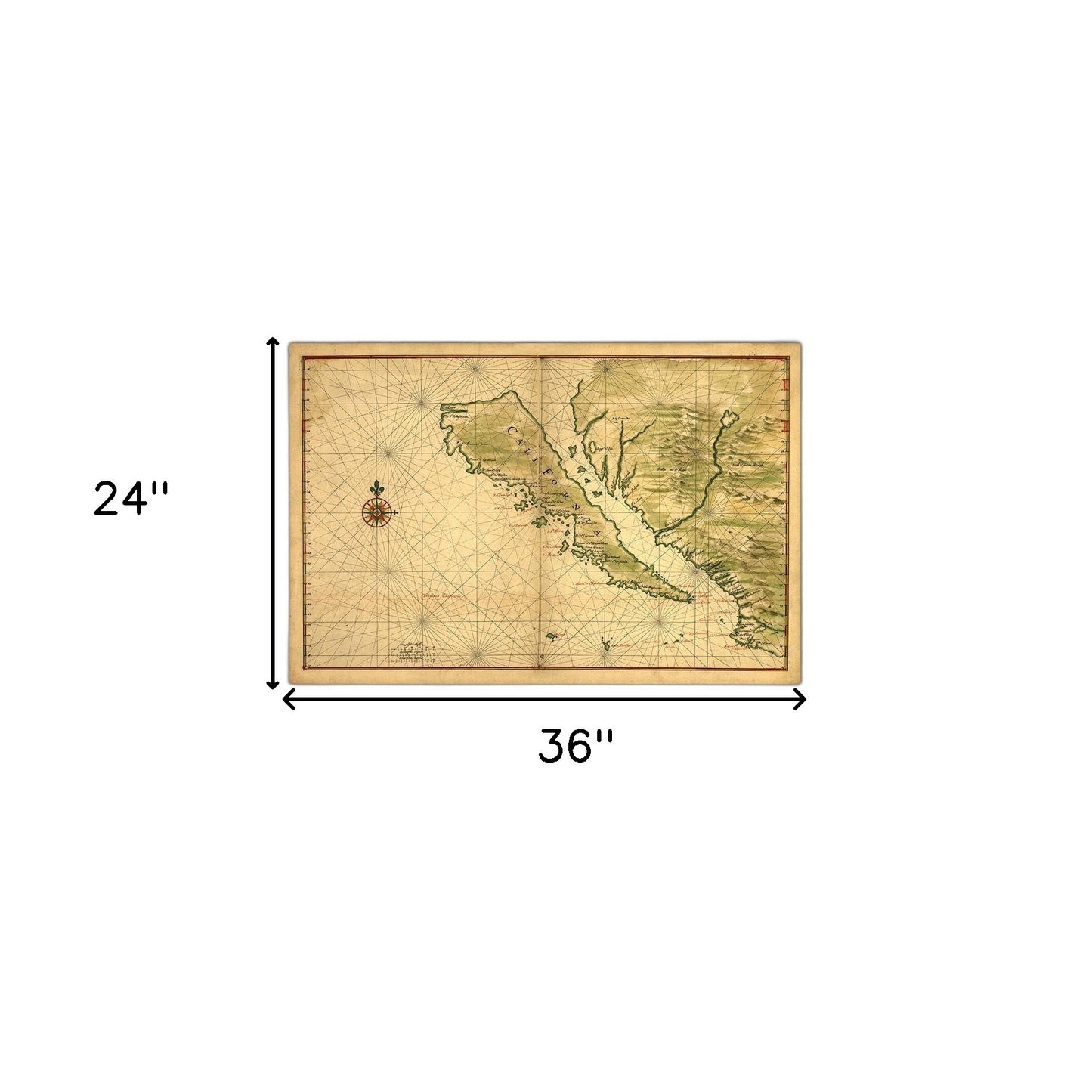 24" X 36" California As An Island C1650 Vintage Map Wall Art