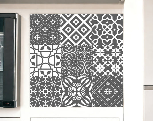 8" X 8" Gray And White Mosaic Peel And Stick Removable Tiles