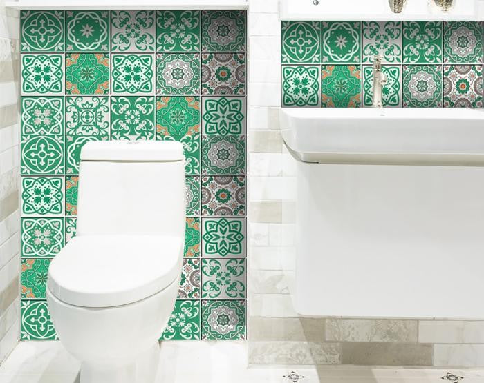 6" X 6" Green And White Mosaic Peel And Stick Removable Tiles