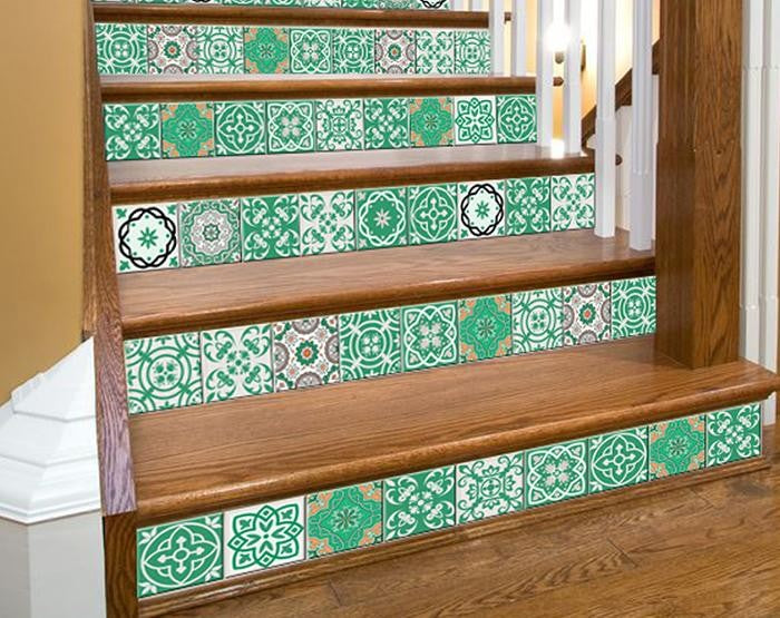 6" X 6" Green And White Mosaic Peel And Stick Removable Tiles