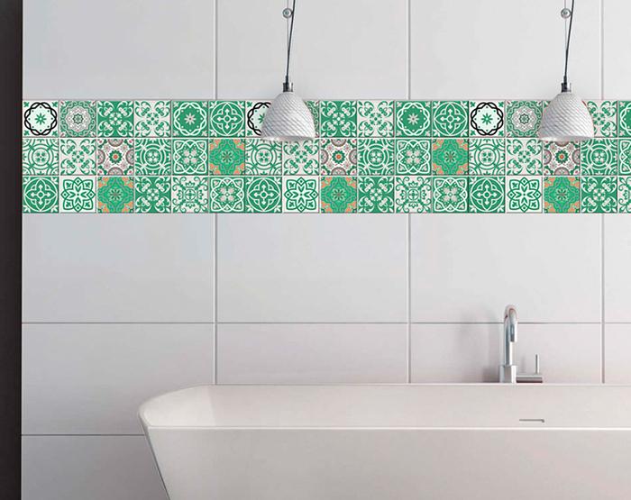 6" X 6" Green And White Mosaic Peel And Stick Removable Tiles