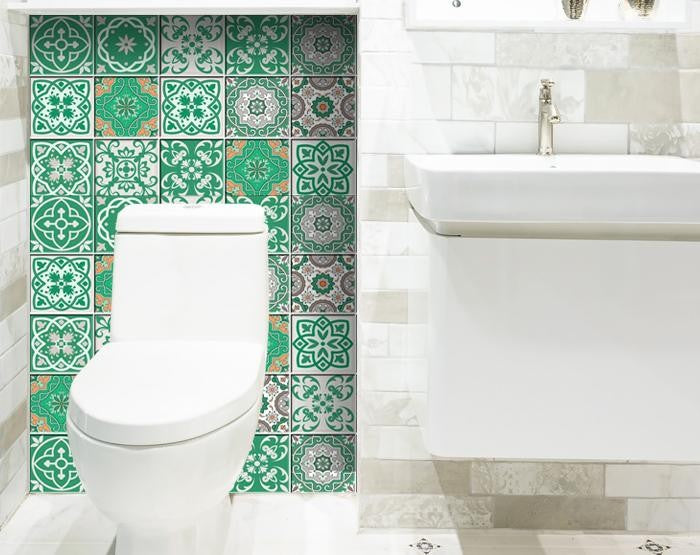 6" X 6" Green And White Mosaic Peel And Stick Removable Tiles